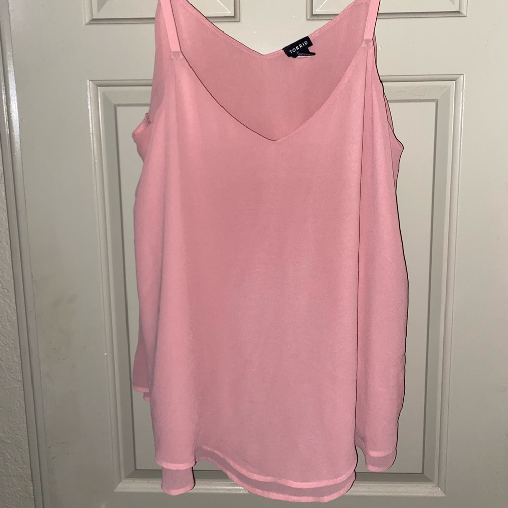 Light pink flowy spaghetti strap tank top: Torrid, size 2